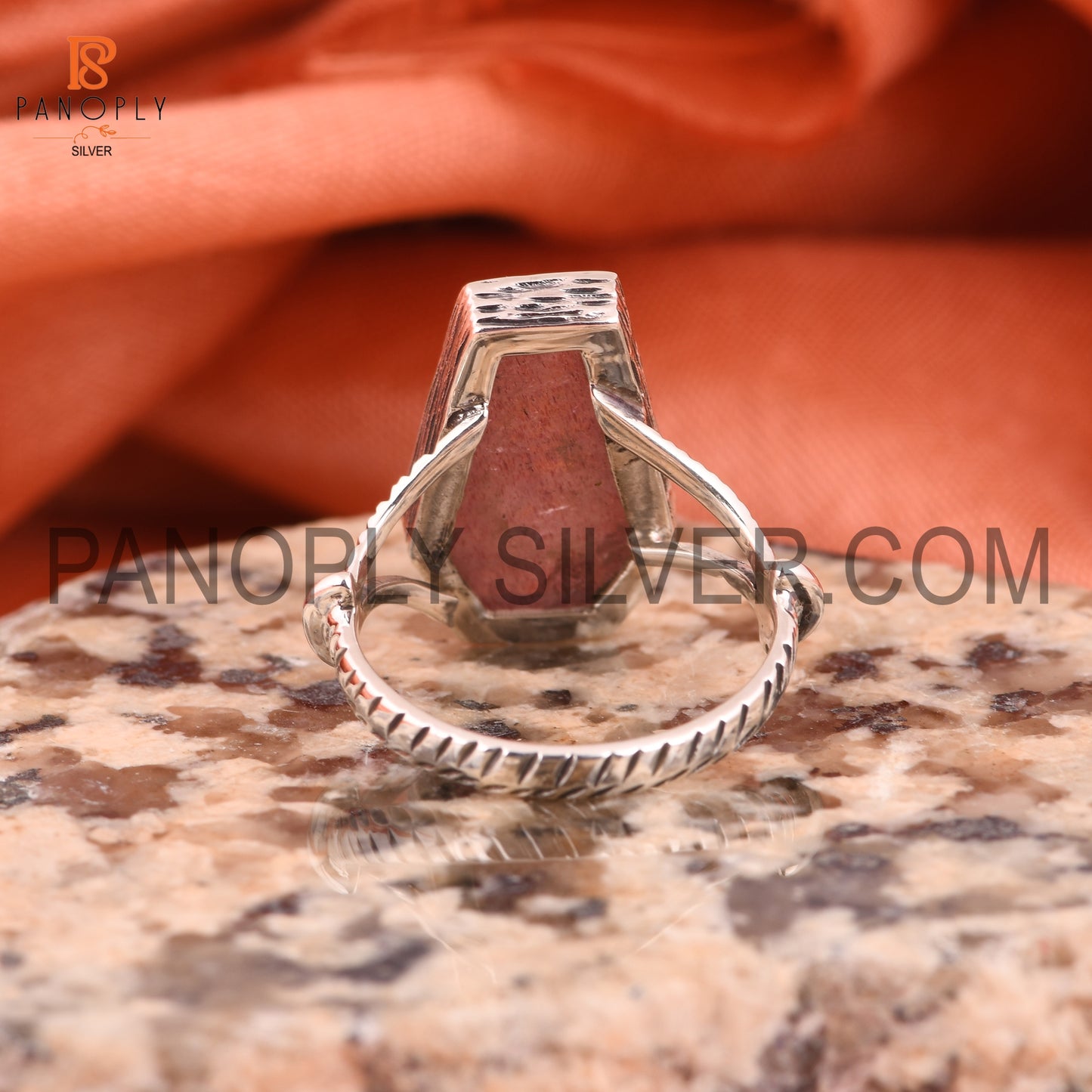 Coffin Cut Strawberry Quartz 925 Silver Rings For Grandmother