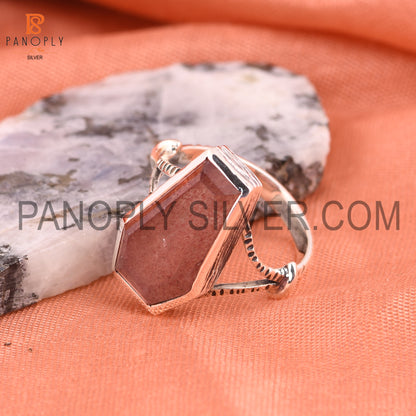 Coffin Cut Strawberry Quartz 925 Silver Rings For Grandmother