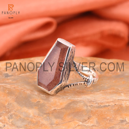 Coffin Cut Strawberry Quartz 925 Silver Rings For Grandmother