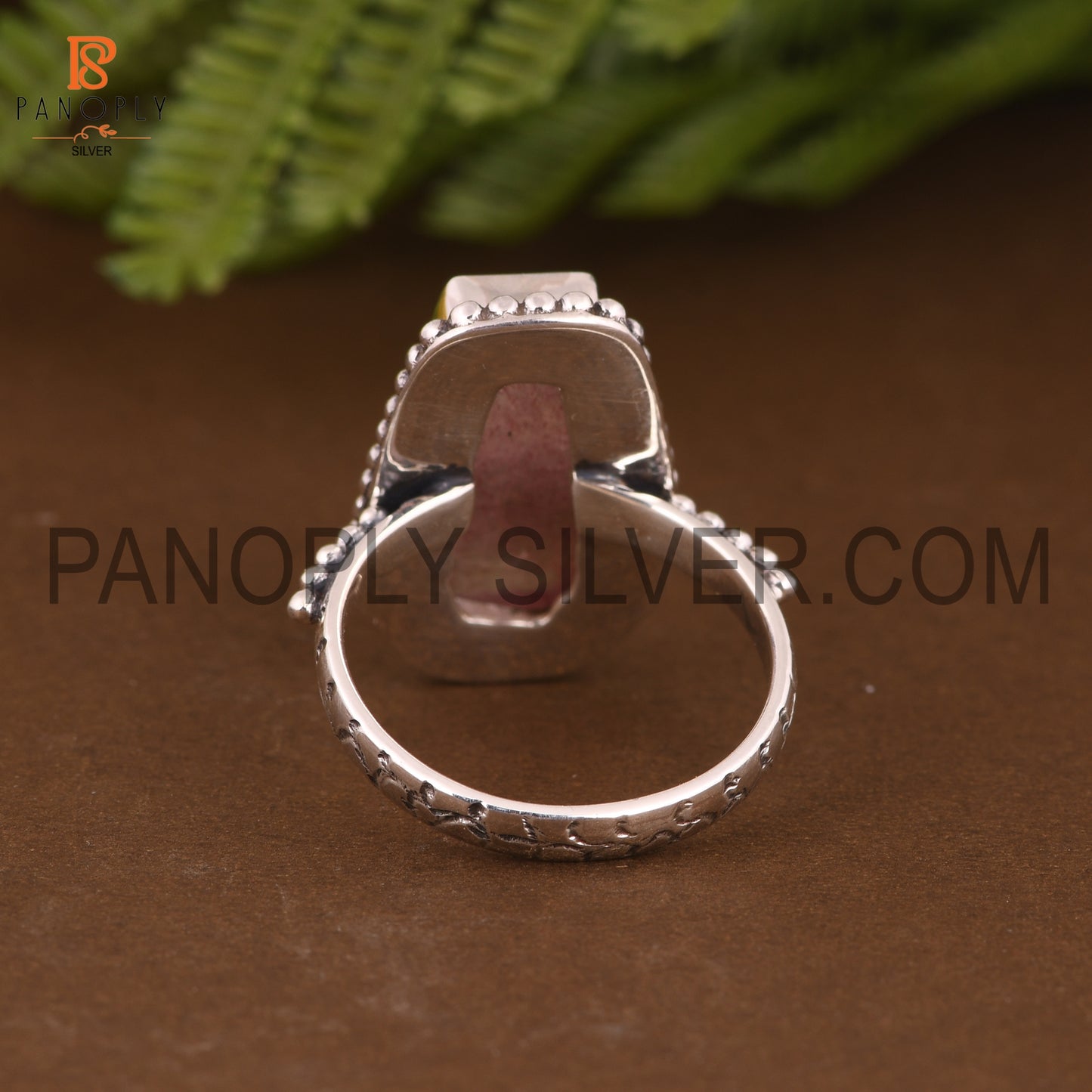 Coffin Cut Strawberry Quartz Set Oxidized 925 Silver Rings