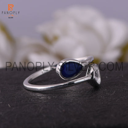 Sterling Silver Stone Crystal Quartz Lapis In Heart And Pear Ring