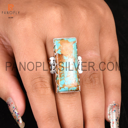 Natural Kingman Turquoise Baguette Shape Larger Stone Rings