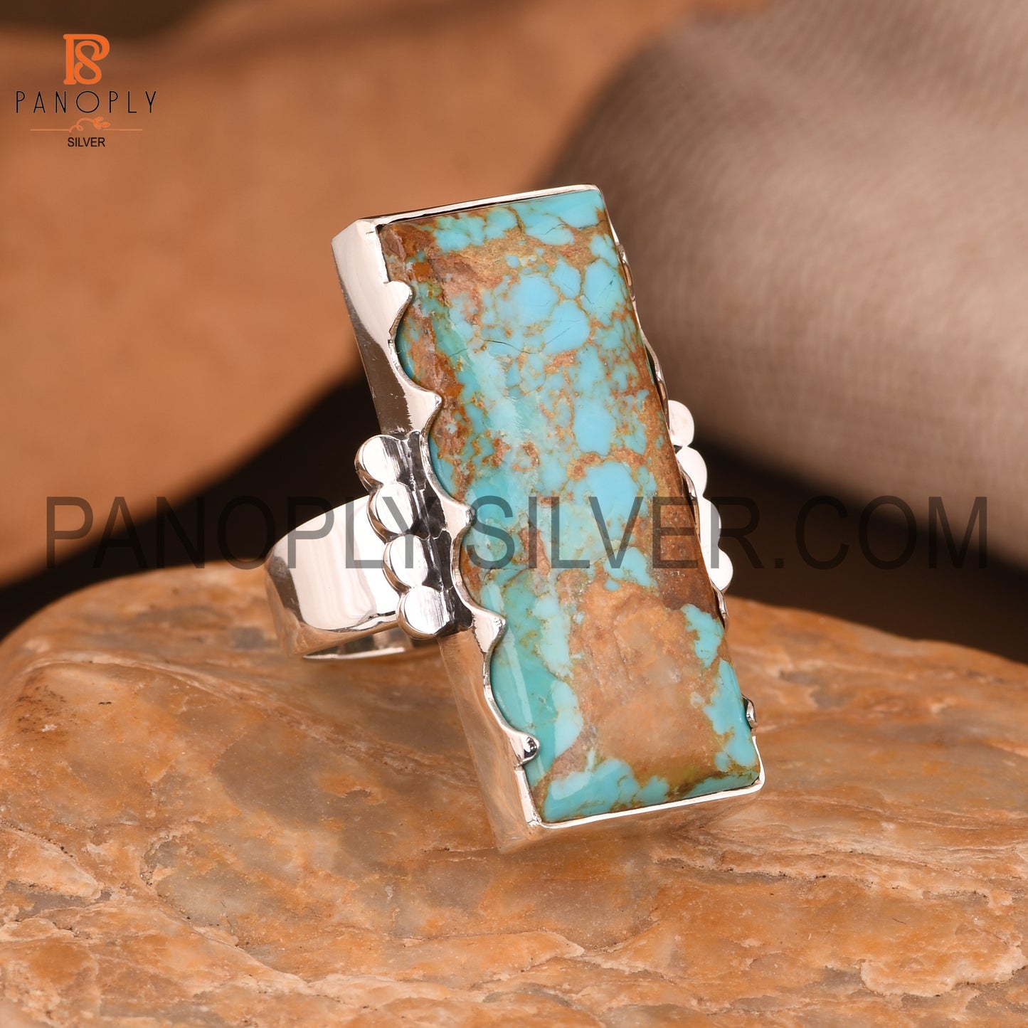 Natural Kingman Turquoise Baguette Shape Larger Stone Rings