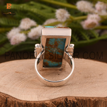 Natural Kingman Turquoise Baguette Shape Larger Stone Rings