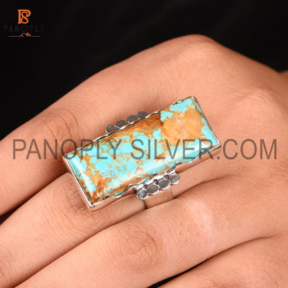 Natural Kingman Turquoise Baguette Shape Larger Stone Rings