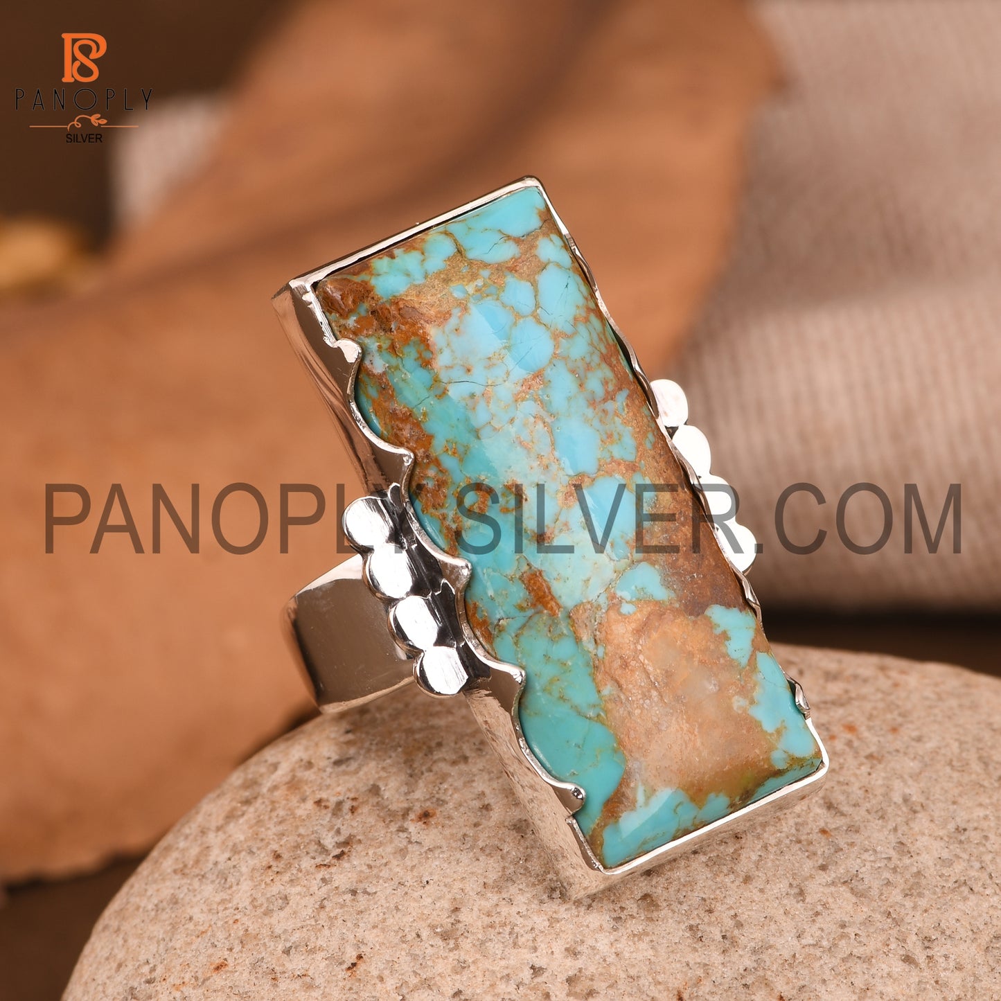 Natural Kingman Turquoise Baguette Shape Larger Stone Rings