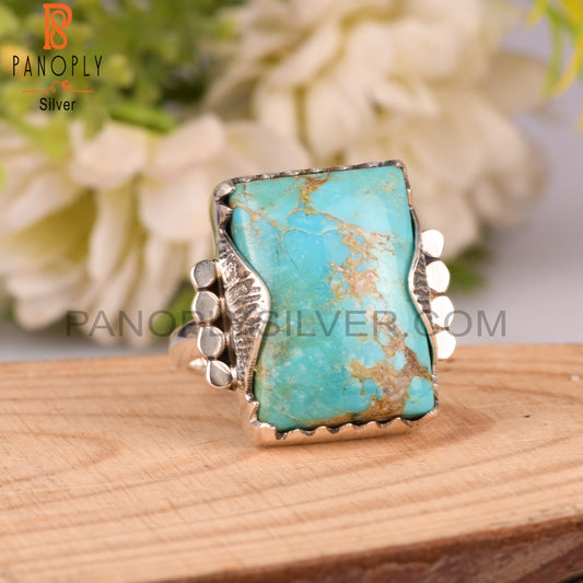 Kingman Turquoise Beguette 925 Sterling Silver Ring For Men