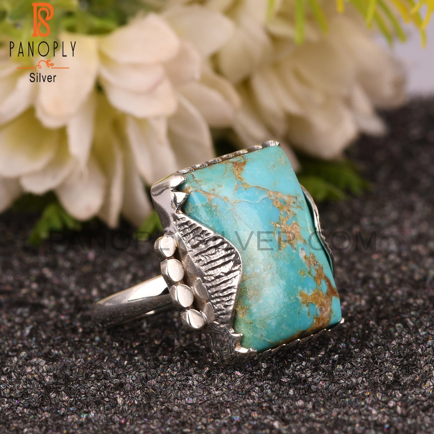 Kingman Turquoise Beguette 925 Sterling Silver Ring For Men