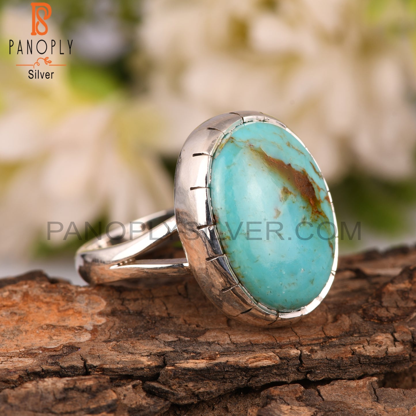 Kingman Turquoise Oval 925 Sterling Silver Ring Gift For Father