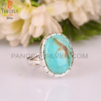 Kingman Turquoise Oval 925 Sterling Silver Ring Gift For Father