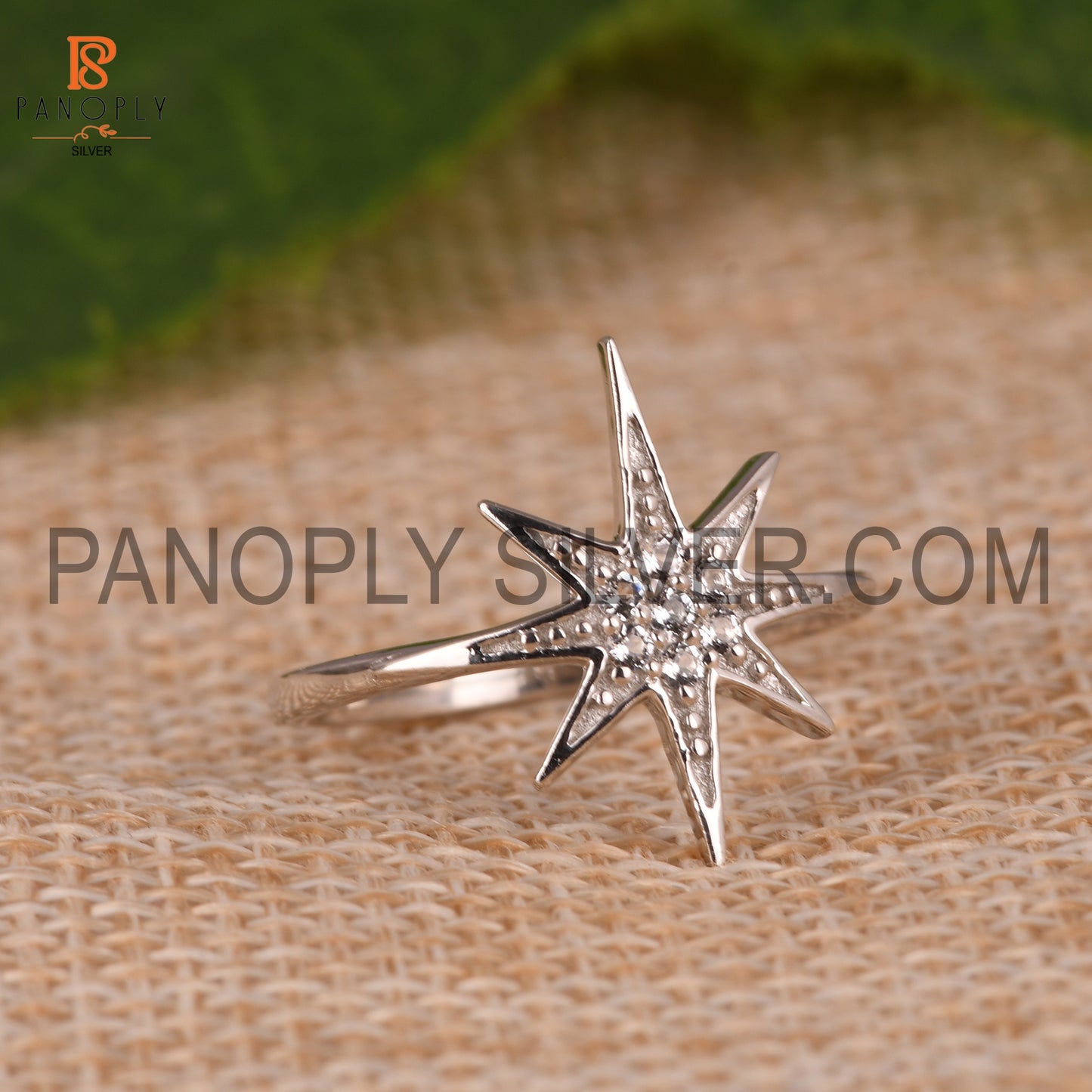 925 Palladium Plating White Topaz Stone Twinkle Star Ring