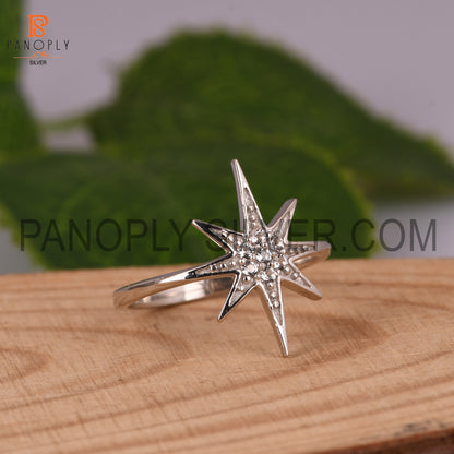 925 Palladium Plating White Topaz Stone Twinkle Star Ring