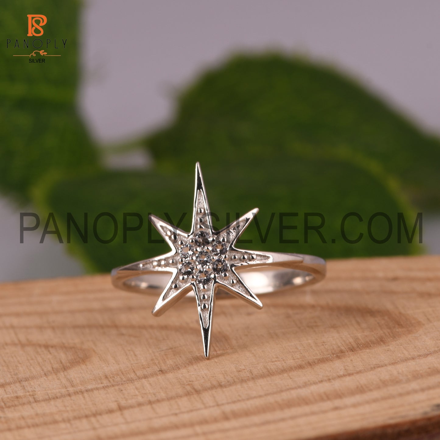 925 Palladium Plating White Topaz Stone Twinkle Star Ring