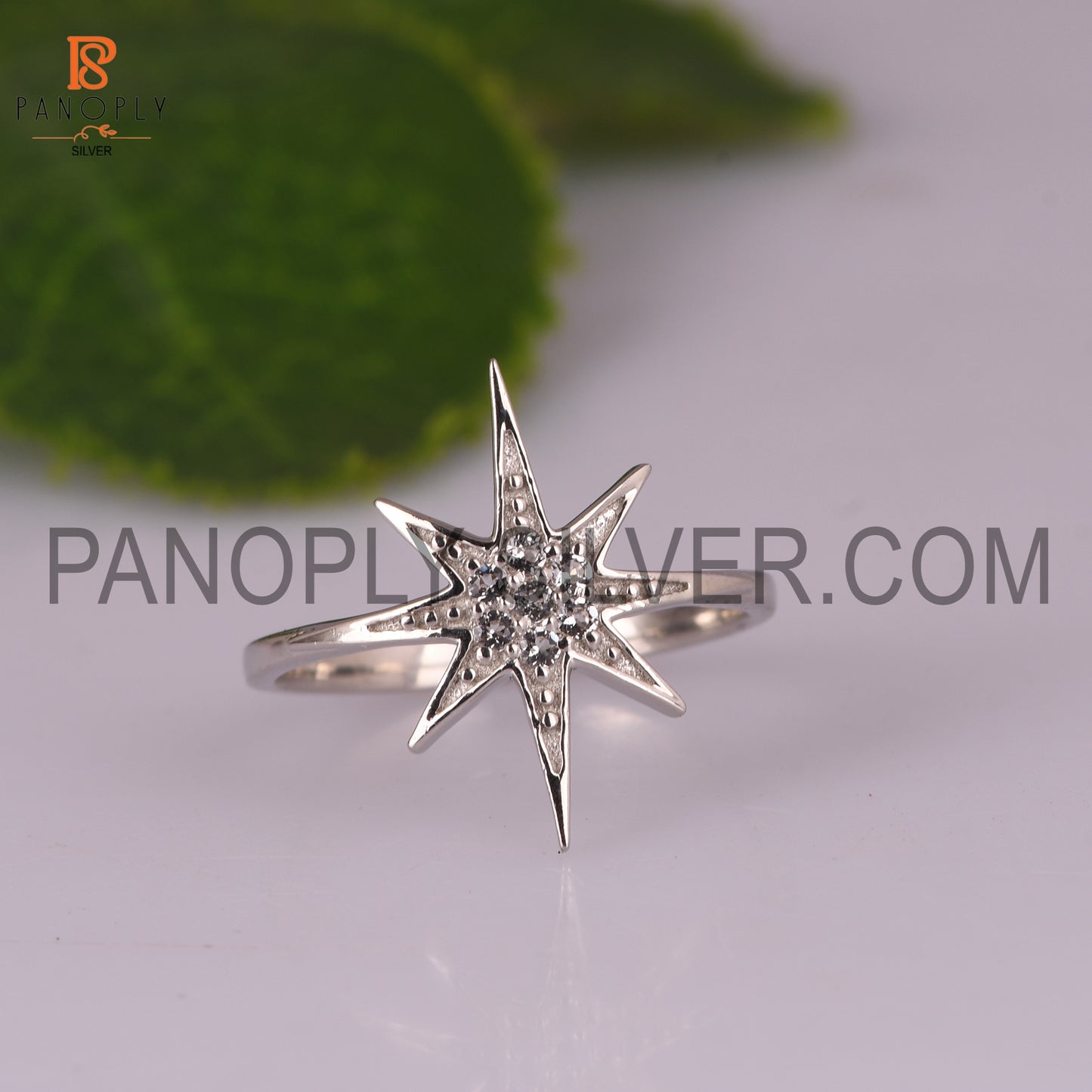 White Topaz Round Cut On Sterling Silver Star Rings