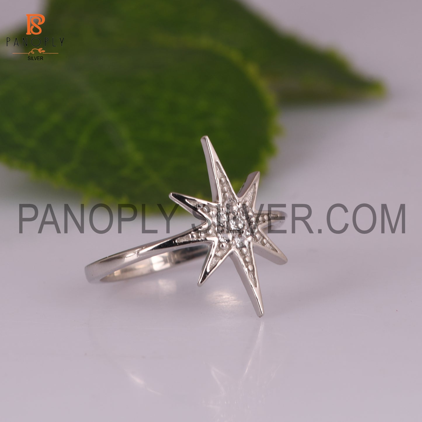 White Topaz Round Cut On Sterling Silver Star Rings