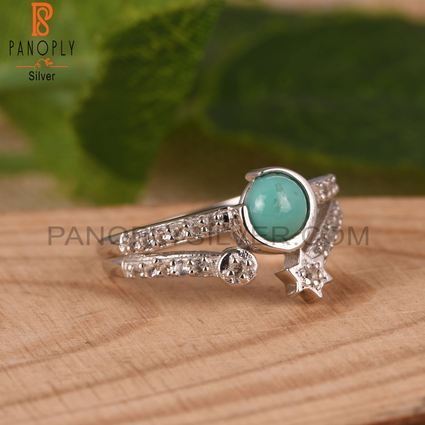 Arizona Turquoise & White Topaz 925 Silver Ring