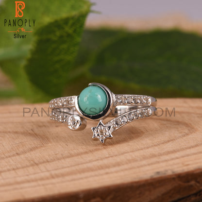 Arizona Turquoise & White Topaz 925 Silver Ring