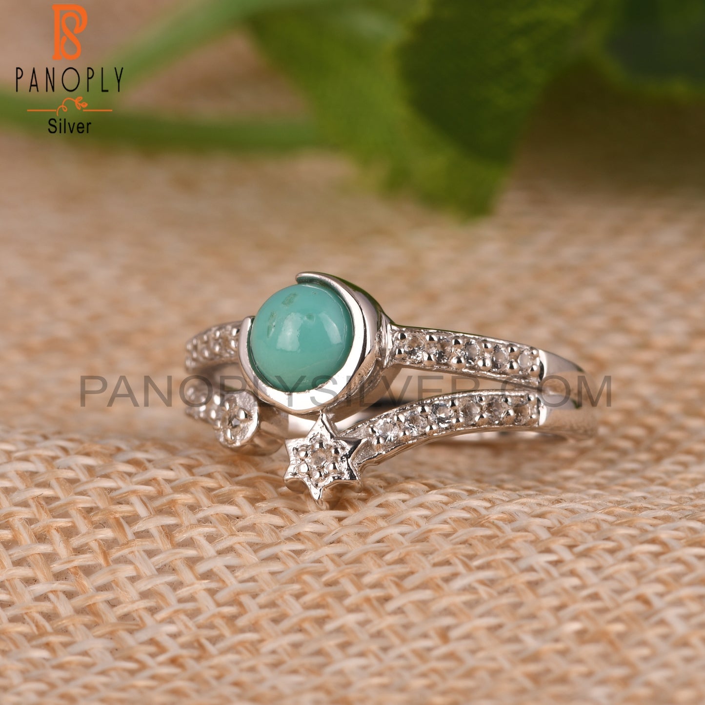 Arizona Turquoise & White Topaz 925 Silver Ring