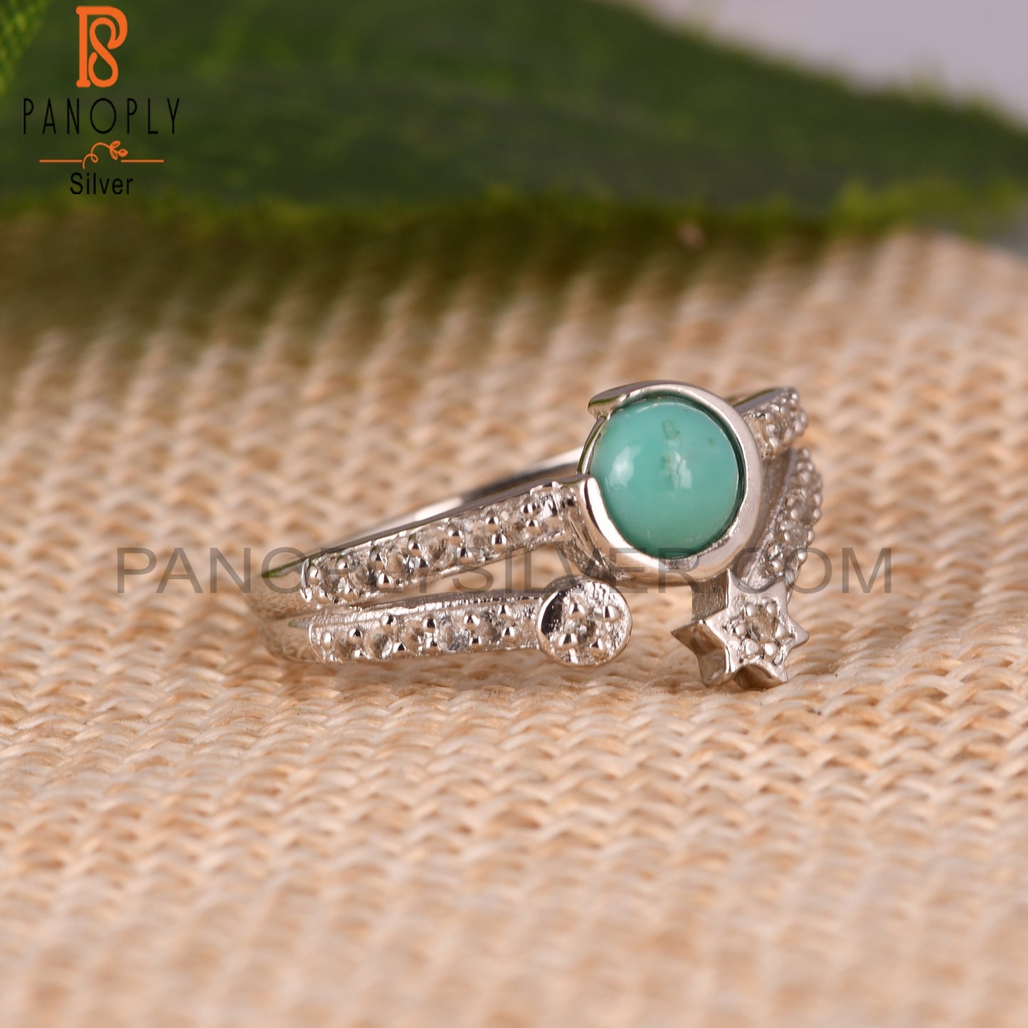 Arizona Turquoise & White Topaz 925 Silver Ring