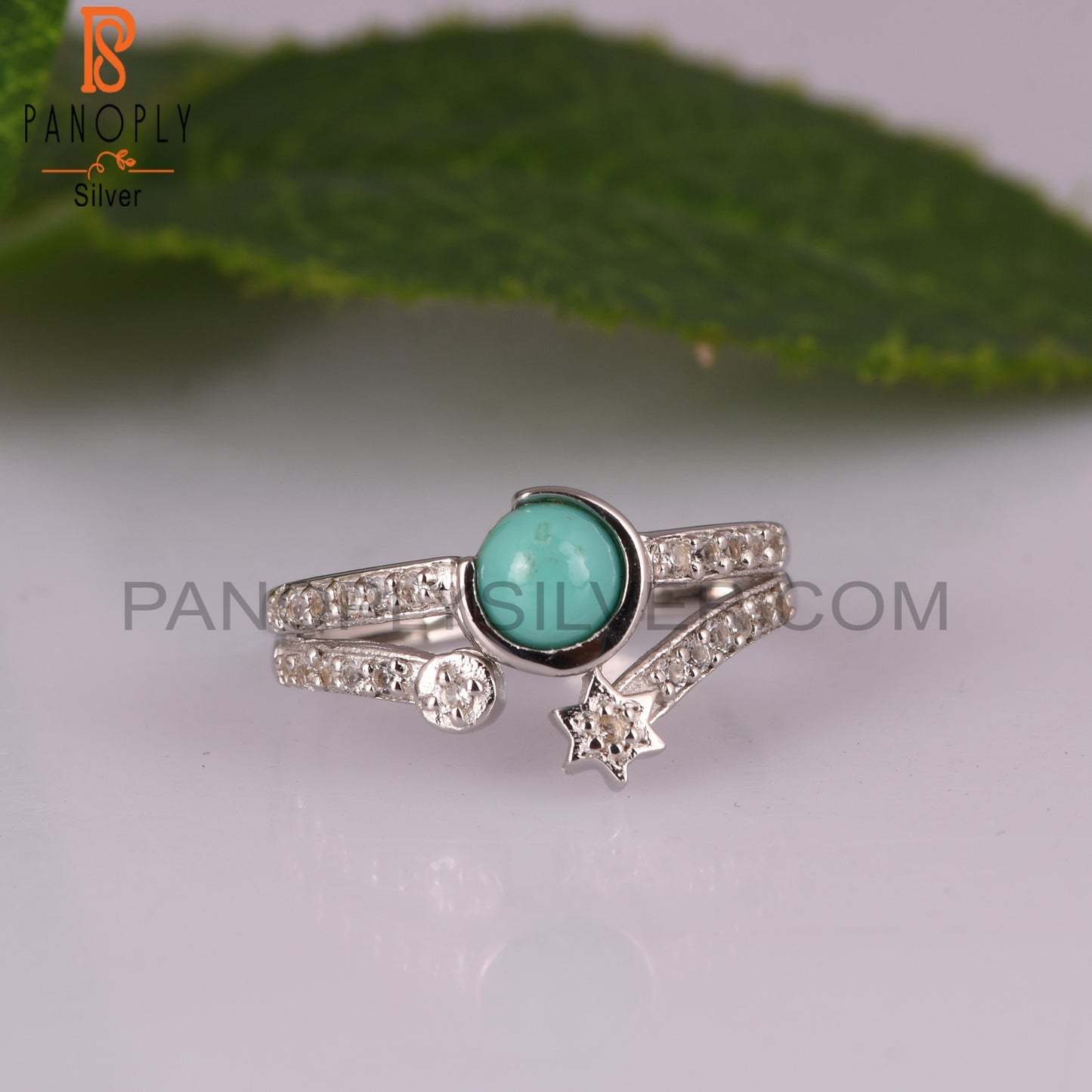 Arizona Turquoise & White Topaz 925 Silver Ring