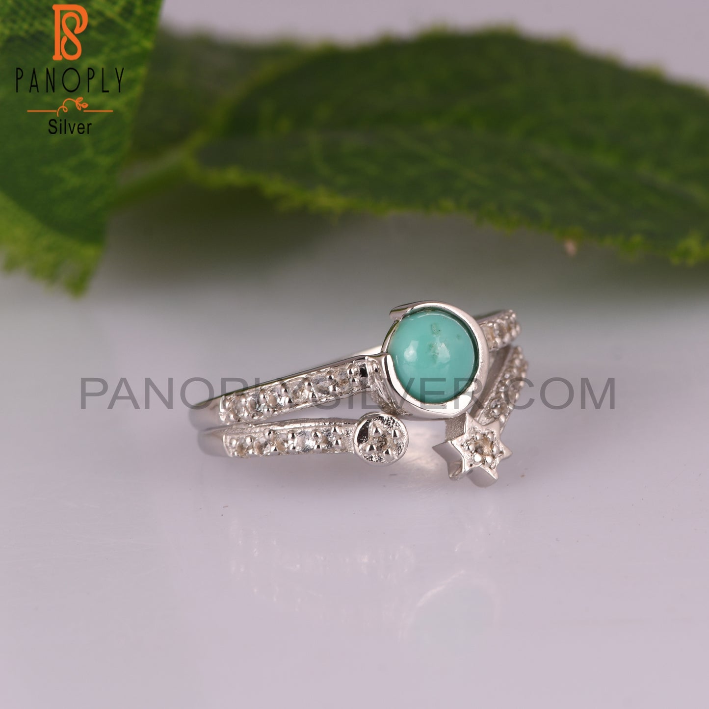 Arizona Turquoise & White Topaz 925 Silver Ring