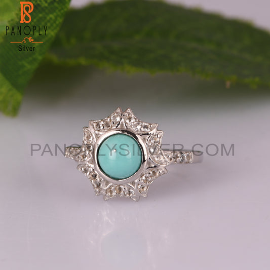 Arizona Turquoise & White Topaz Stone 925 Silver Rings