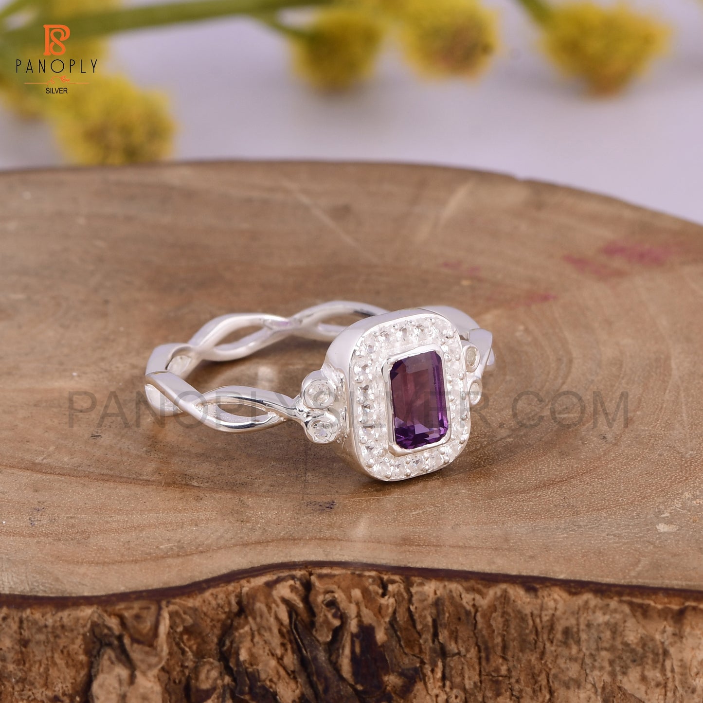 Amethyst Stone 925 Silver Cross Band Ring For Women