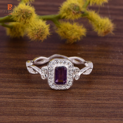 Amethyst Stone 925 Silver Cross Band Ring For Women