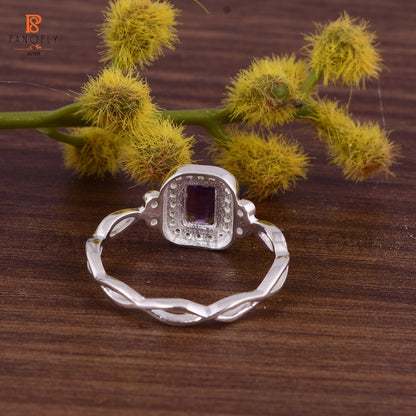 Amethyst Stone 925 Silver Cross Band Ring For Women