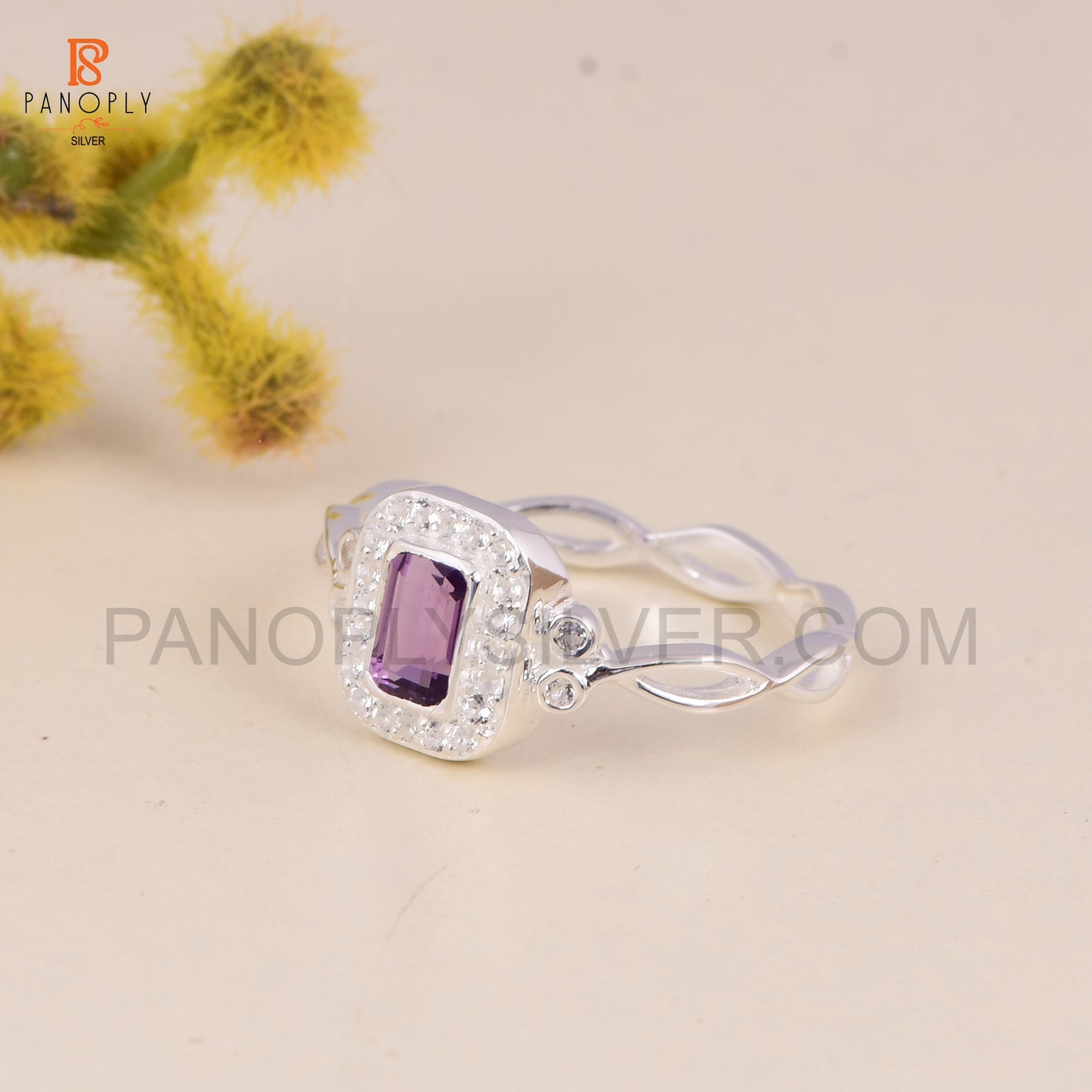 Amethyst Stone 925 Silver Cross Band Ring For Women