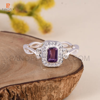 Amethyst Stone 925 Silver Cross Band Ring For Women