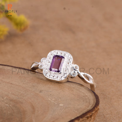 Amethyst Stone 925 Silver Cross Band Ring For Women