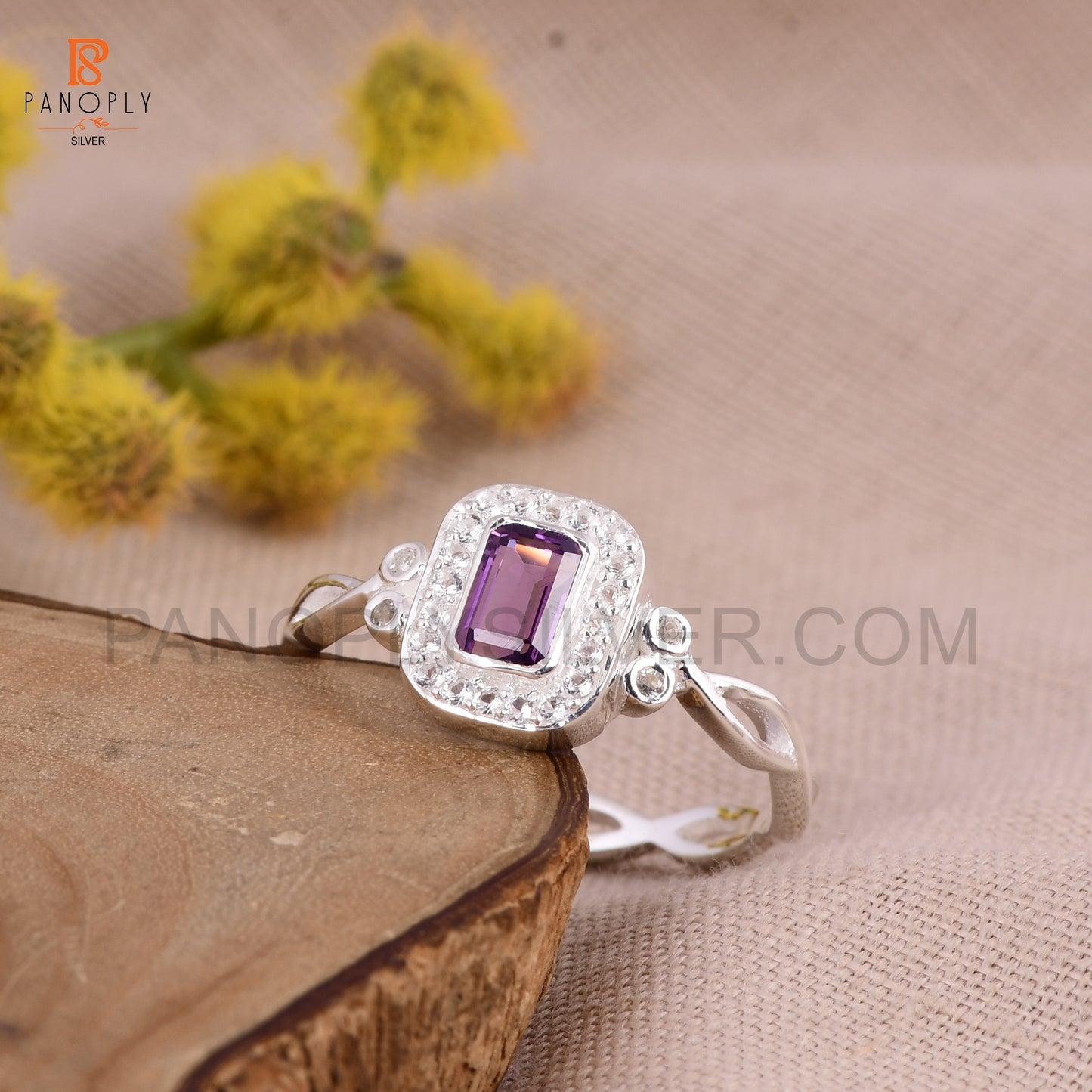 Amethyst Stone 925 Silver Cross Band Ring For Women