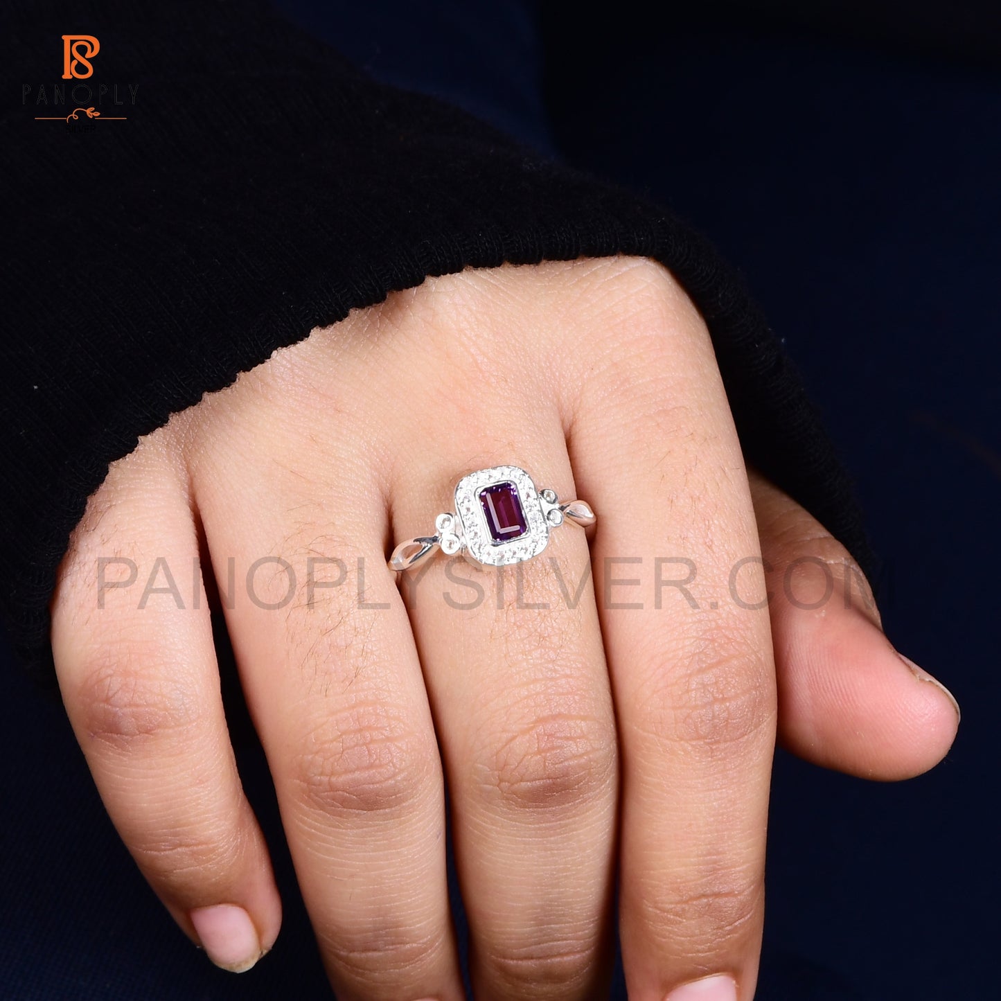 Amethyst Stone 925 Silver Cross Band Ring For Women