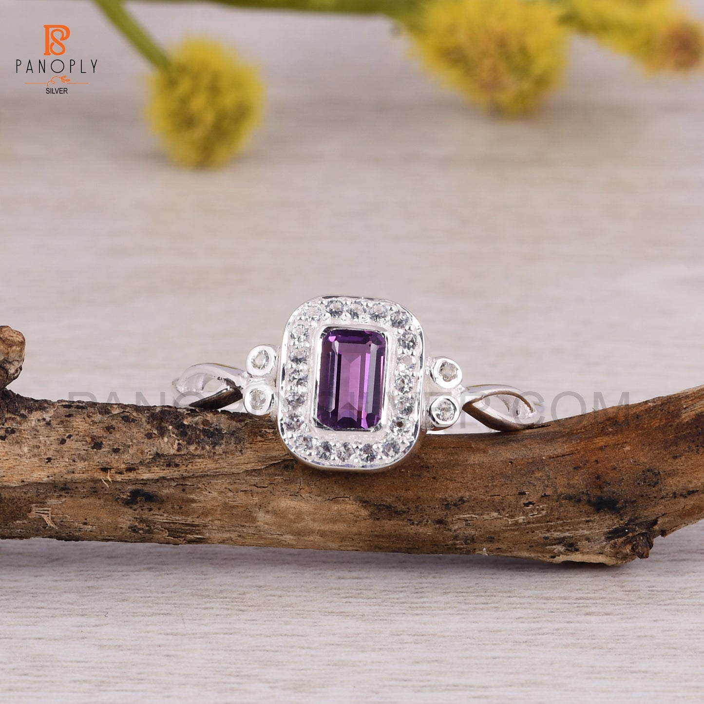 Amethyst Stone 925 Silver Cross Band Ring For Women