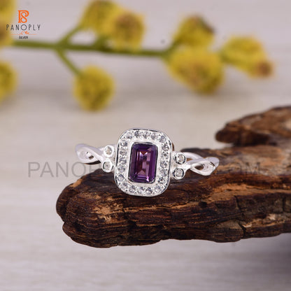 Amethyst Stone 925 Silver Cross Band Ring For Women