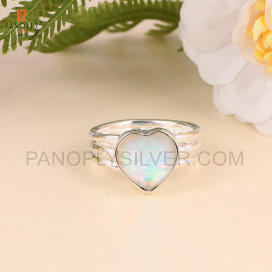 Aurora Opal Sky Doublet Heart 925 Silver Ring