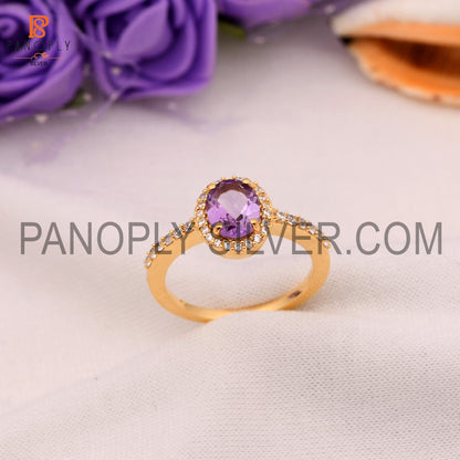 CZ Studded Amethyst Gem Hello Wedding Sparking Ring