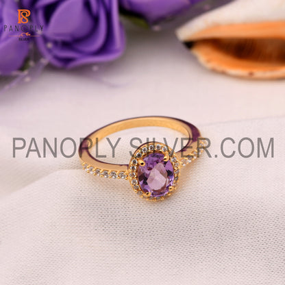 CZ Studded Amethyst Gem Hello Wedding Sparking Ring