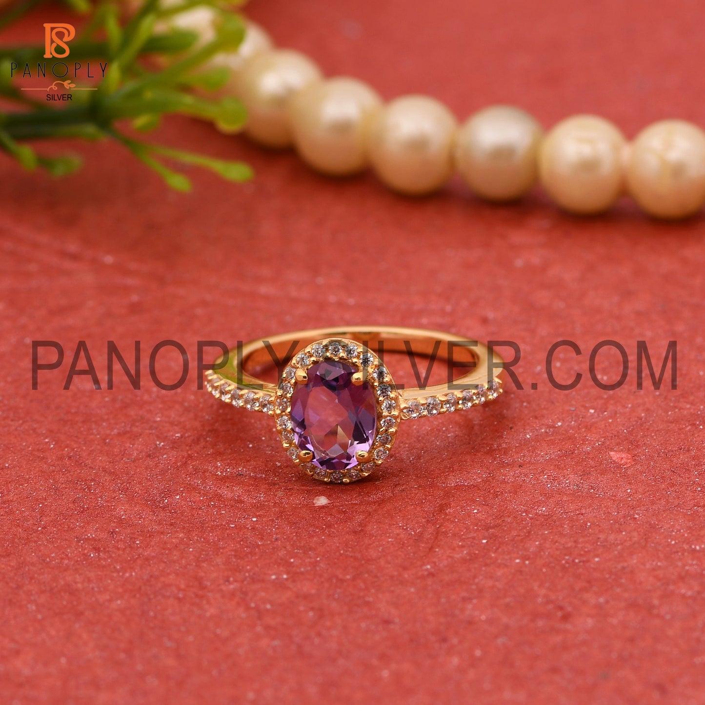 CZ Studded Amethyst Gem Hello Wedding Sparking Ring