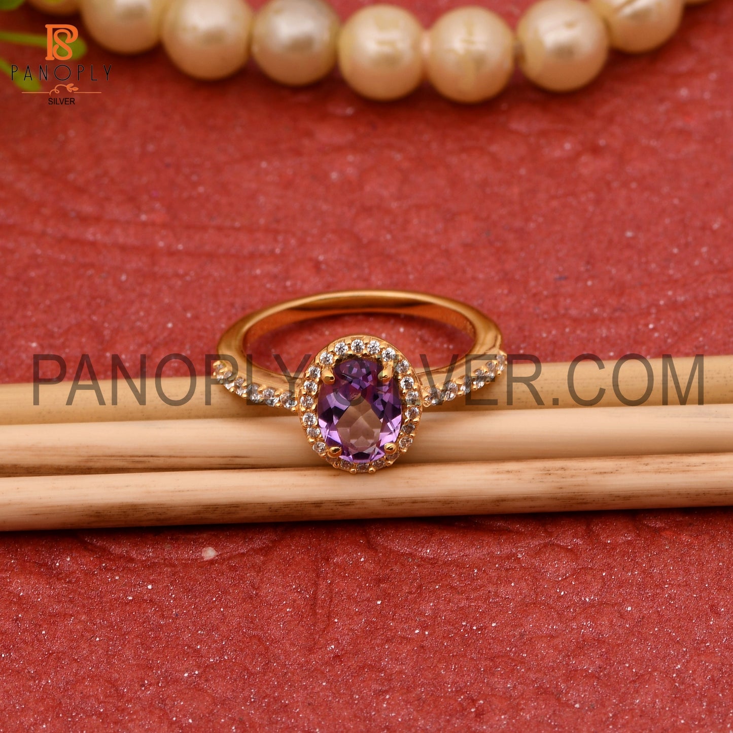 CZ Studded Amethyst Gem Hello Wedding Sparking Ring