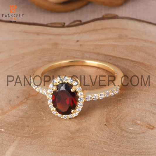 CZ Studded Garnet Gem Hello Wedding Ring