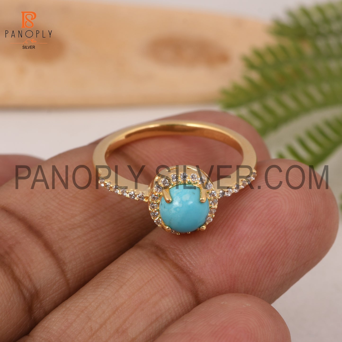 Arizona Turquoise & CZ Studded Ring Gift For Wedding