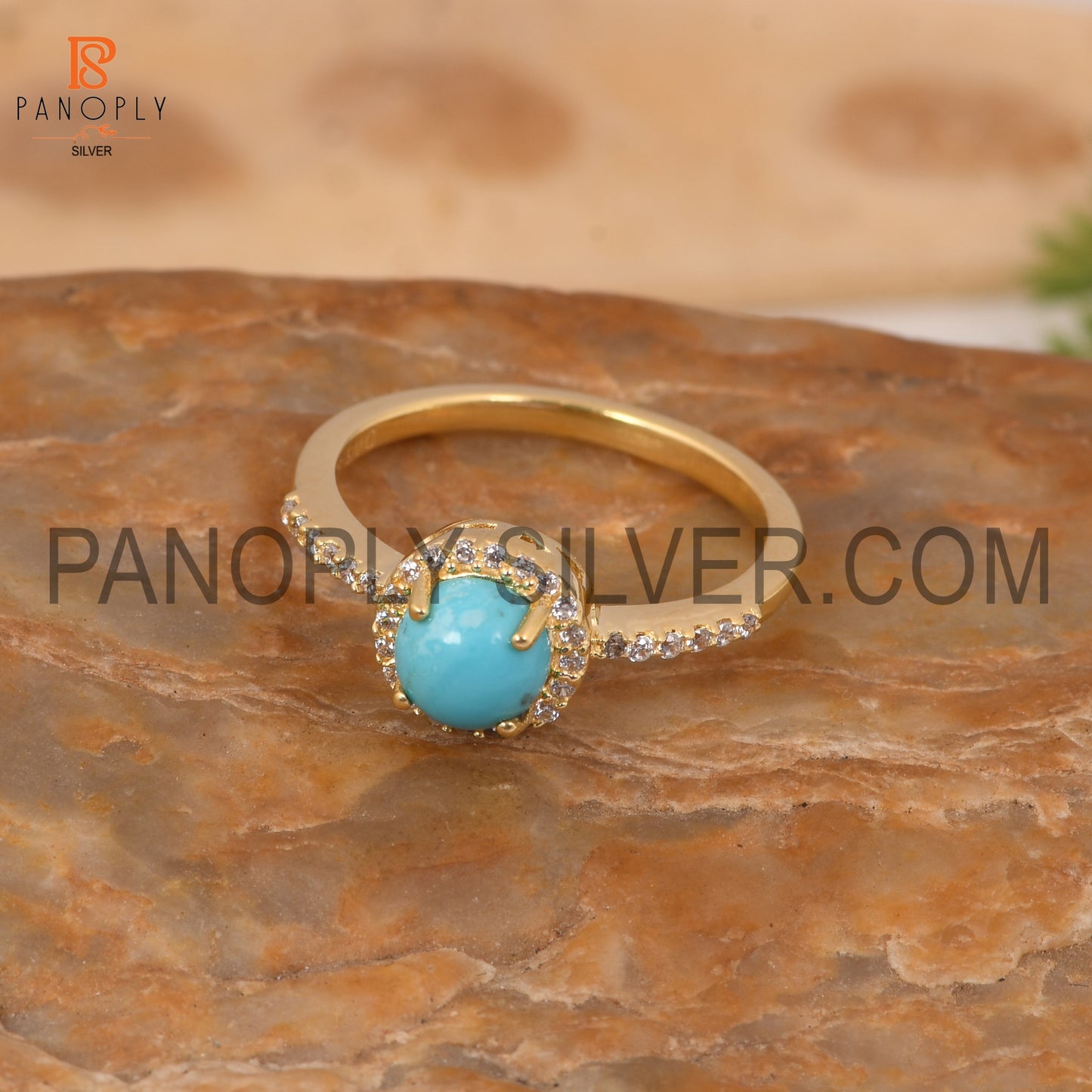 Arizona Turquoise & CZ Studded Ring Gift For Wedding