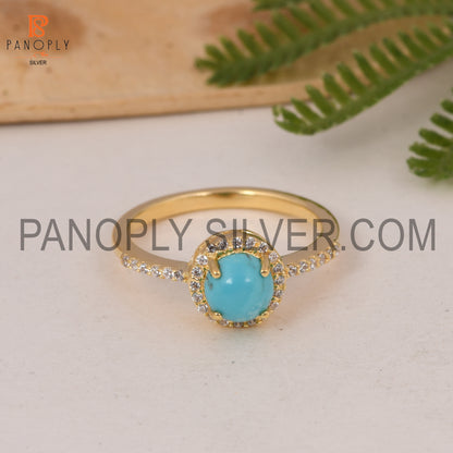 Arizona Turquoise & CZ Studded Ring Gift For Wedding