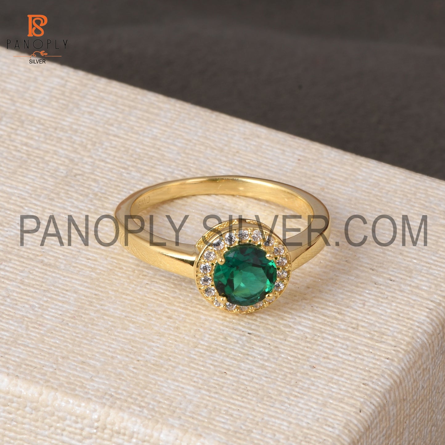 925 Sterling Silver 0.5mic Gold Plated Lab Created Emerald CZ Ring