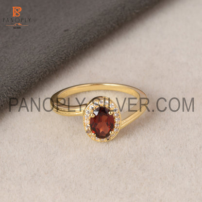 Garnet January Birthstone Oval Shape Wave Ring