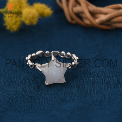 Rainbow Moonstone Star 925 Quality  Silver Filigree Band Rings