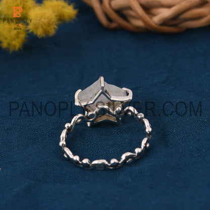 Rainbow Moonstone Star 925 Quality  Silver Filigree Band Rings