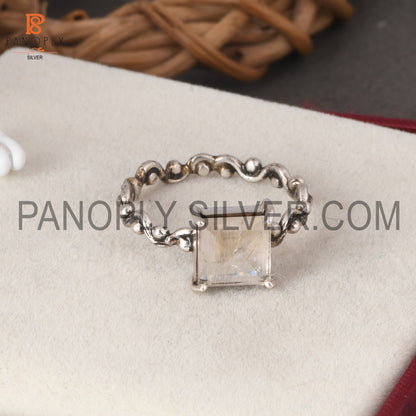 Golden Rutile Cut Square Beautiful Silver Oxidized Ring